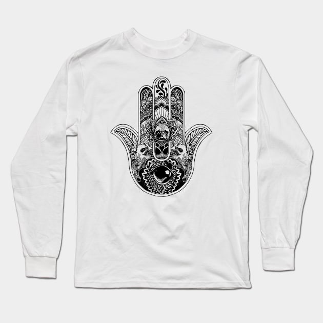 Hamsa Hand French Bulldog Long Sleeve T-Shirt by huebucket